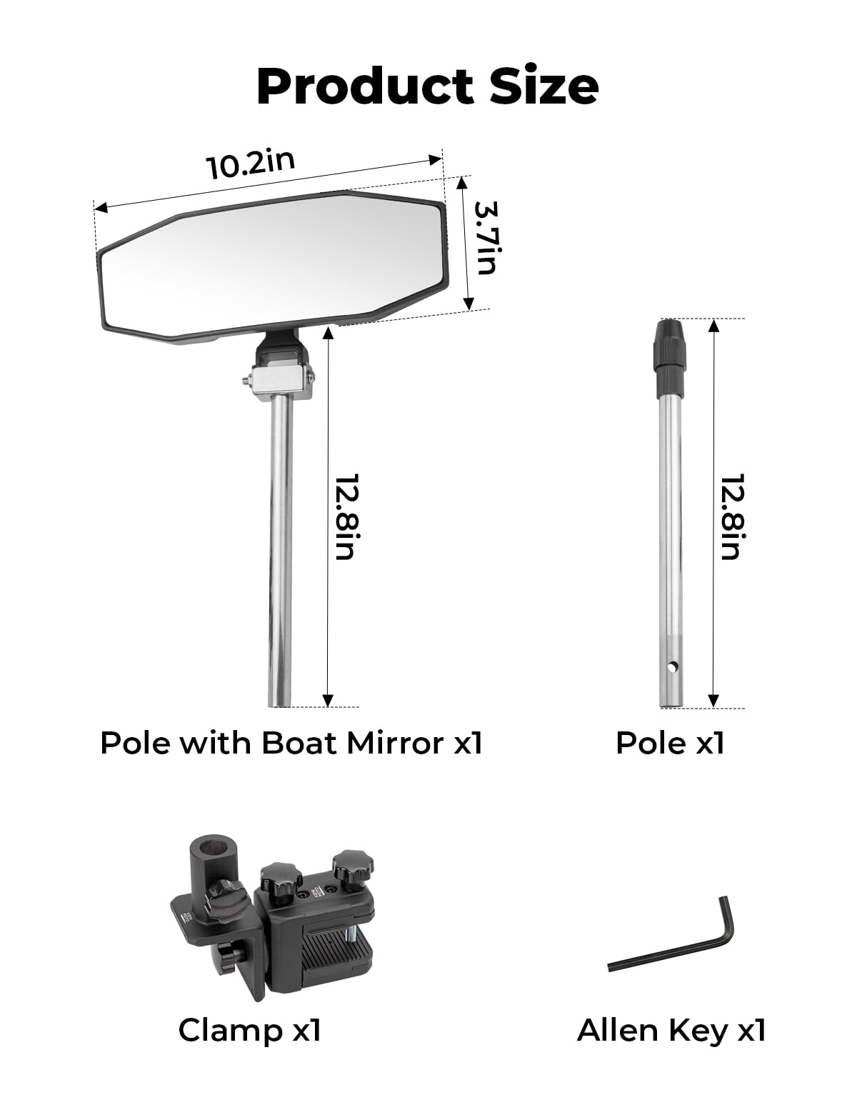 360° Adjustable Boat Rear Mirror with Telescoping Pole 4.5