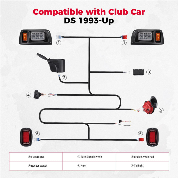 12V Street LED Light Kit Fit Club Car DS 1993-Up