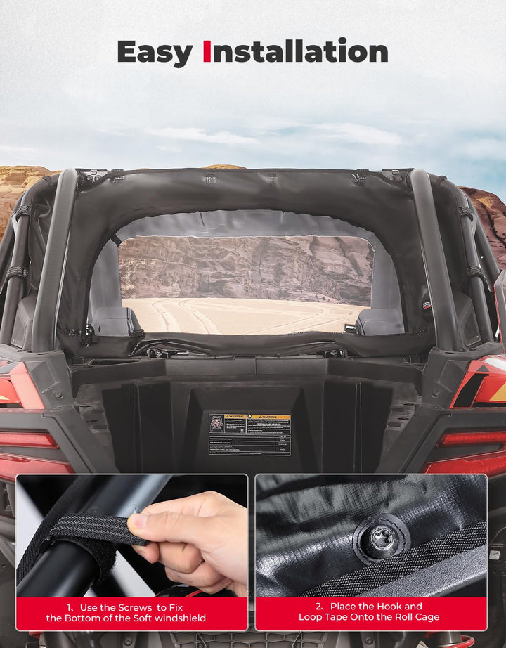 UTV Back Windshield Soft Rear Window For RZR PRO XP /Turbo R - Kemimoto