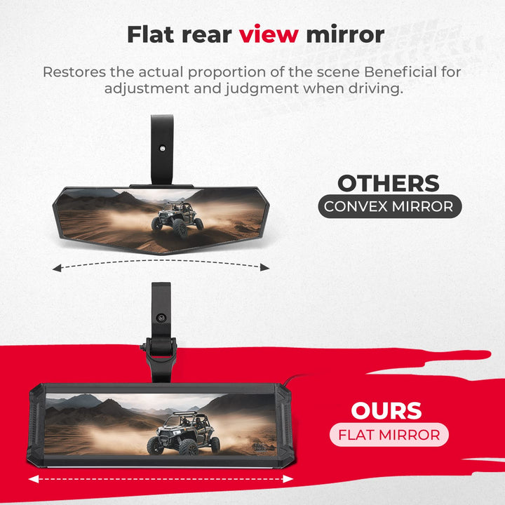 10.5" UTV Rear View Center Mirror Interior Light Fit 1.6"-2" Mount