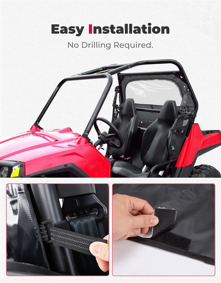 UTV Rear Windshield with Zipper for Polaris RZR 570, RZR Trail 570, 800, S 800, 900 - Kemimoto