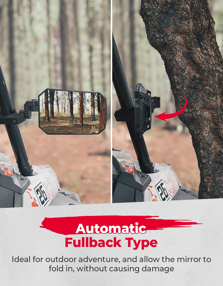 UTV Side Mirrors, Tool-free Multi-Adjustment Mirrors for 1.65-2 inch Roll bar - Kemimoto