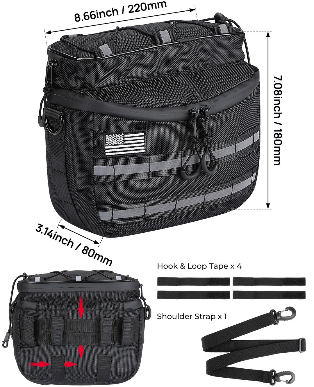 Motorcycle Handlebar Bag with Reflective Strips for Cruiser Softail Dyna Sportsters