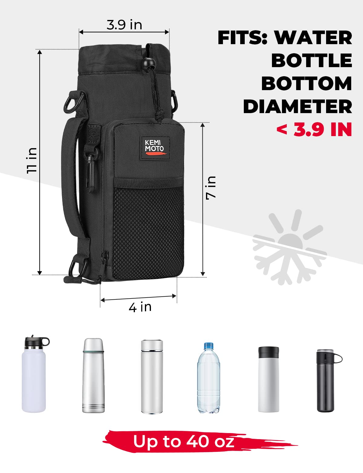Water Bottle Holder Carrier with Adjustable Shoulder Strap 32 oz or 40 oz - Kemimoto