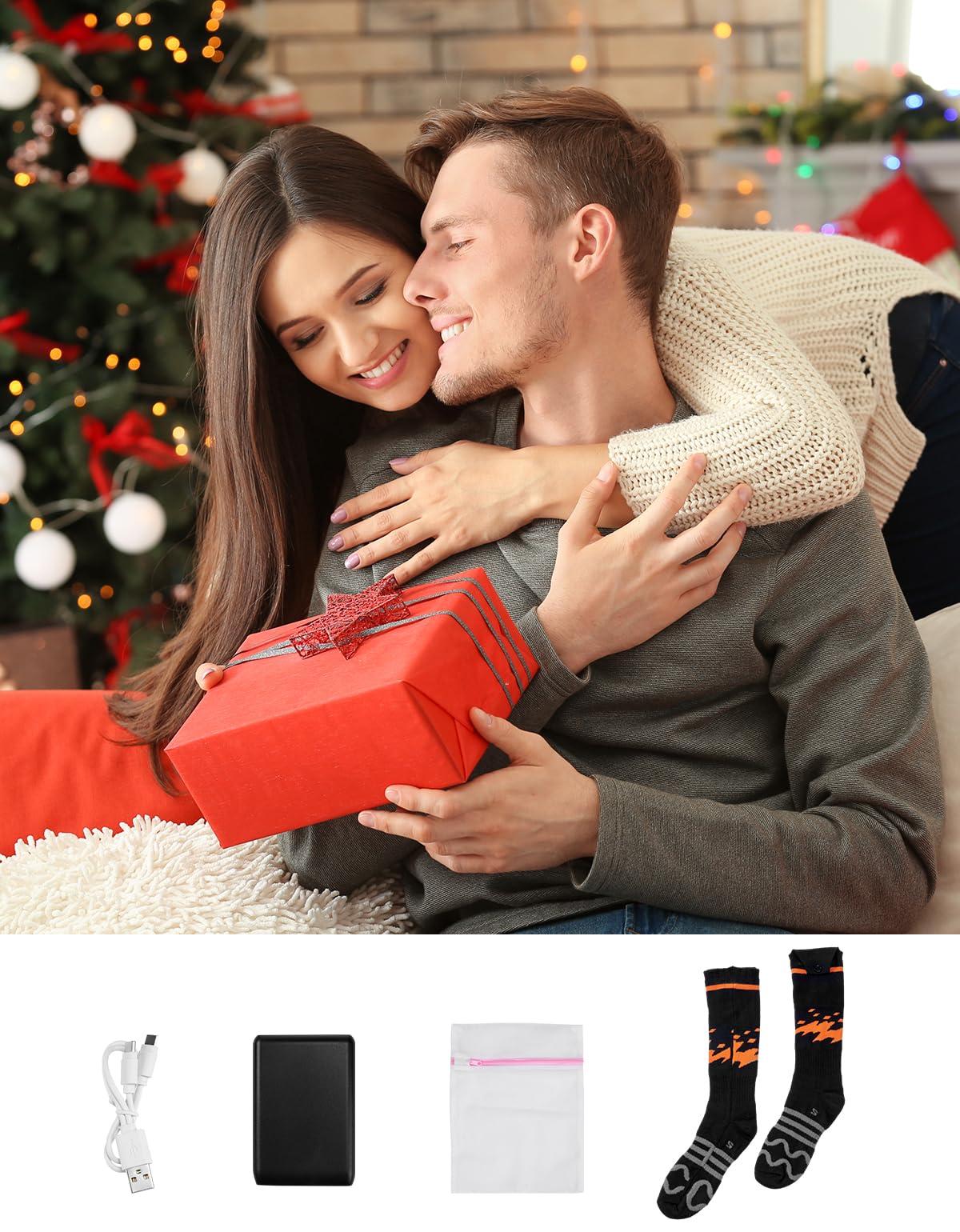 Unisex Heated Socks with APP Control Black Orange - Kemimoto