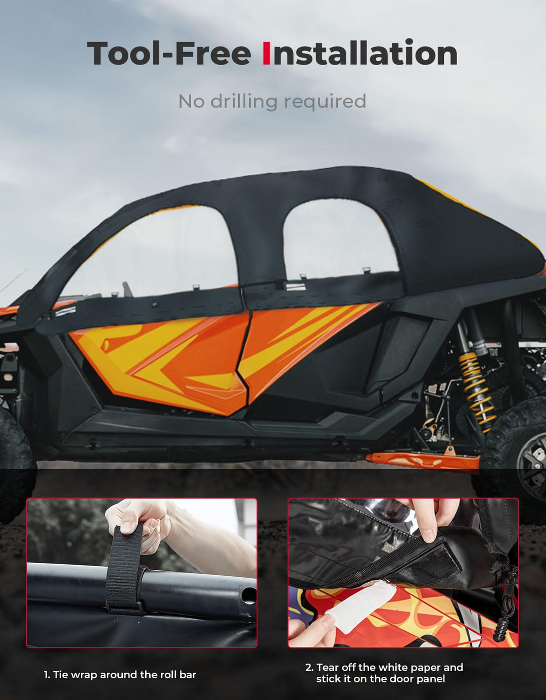 Soft Upper Door Cab Enclosure Set for Polaris RZR PRO XP 4-seat - Kemimoto