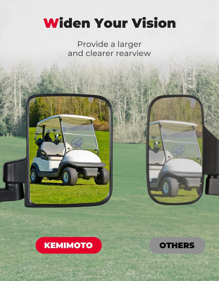 No Drilling Folding Side Mirrors for EZGO, Club Car, Drive2, ICON - Kemimoto