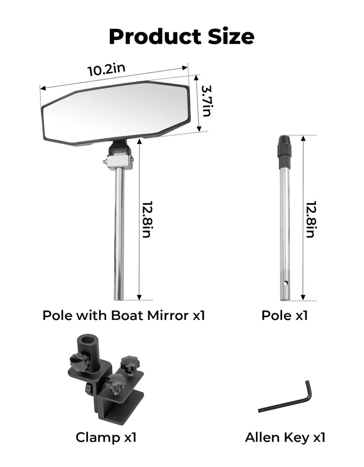 360° Adjustable Boat Rear Mirror with Telescoping Pole 4.5"x8" - Kemimoto