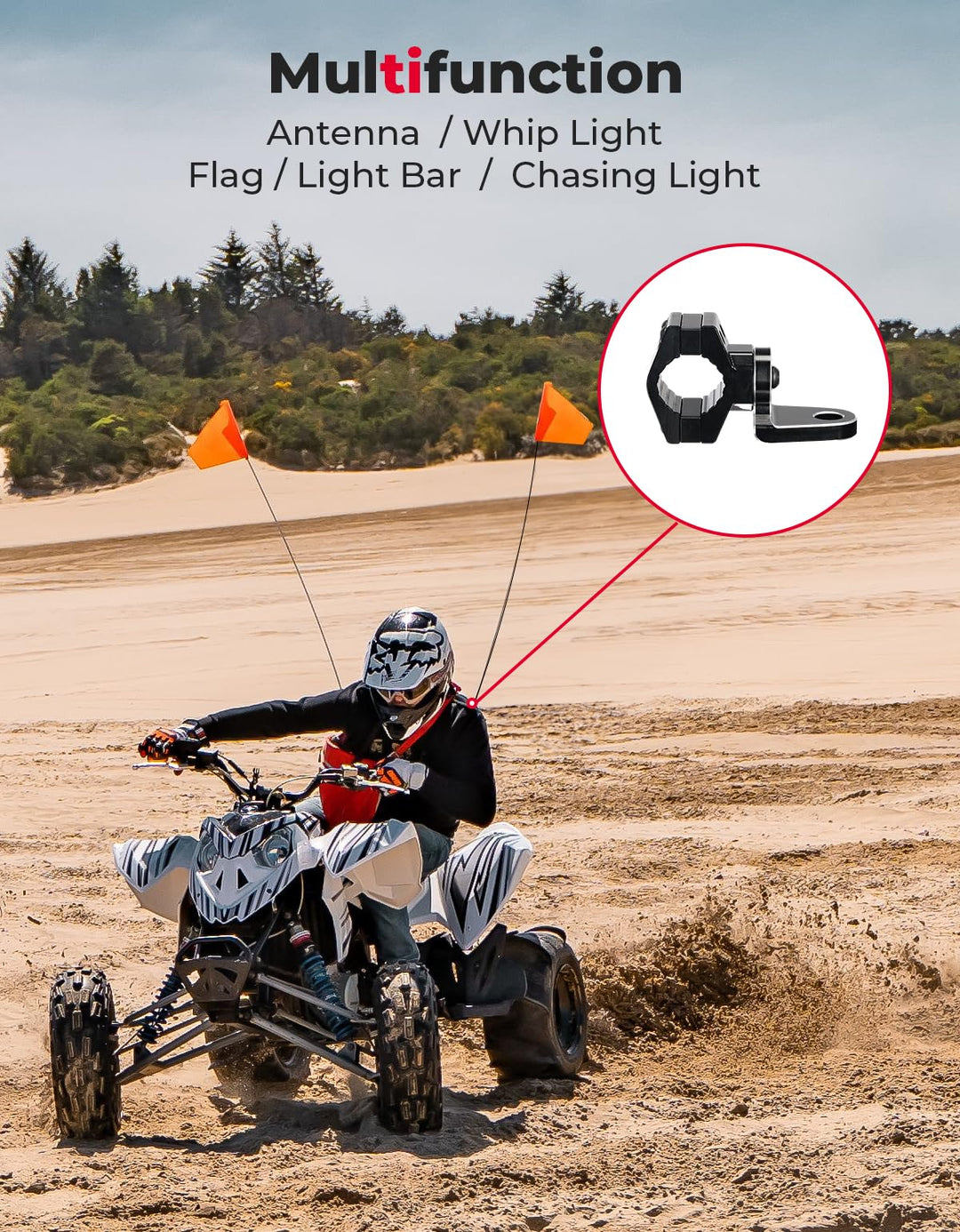 ATV Whip Light Flag Mount Bracket for 7/8"-9/8" Rack Bar - Kemimoto