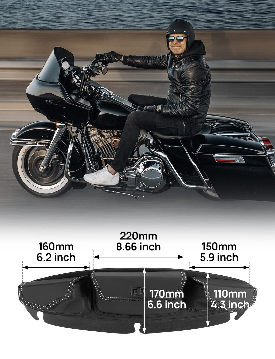 Windshield Bag, Batwing Fairing Pouch for Harley 2014-2024 - Kemimoto