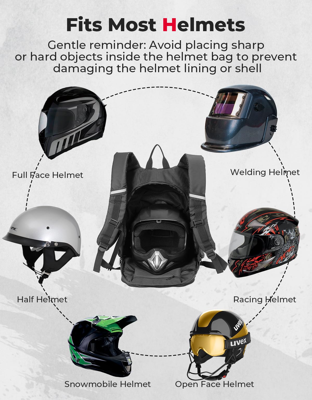 Motorcycle Backpack, 40L Waterproof Helmet Bag - Kemimoto