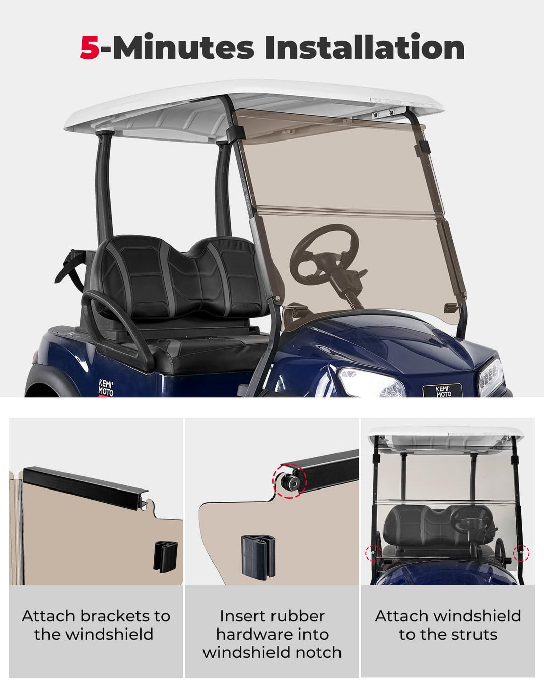 Foldable Golf Cart Windshield for Club Car Precedent Gas/Electric (04-Up) - Kemimoto