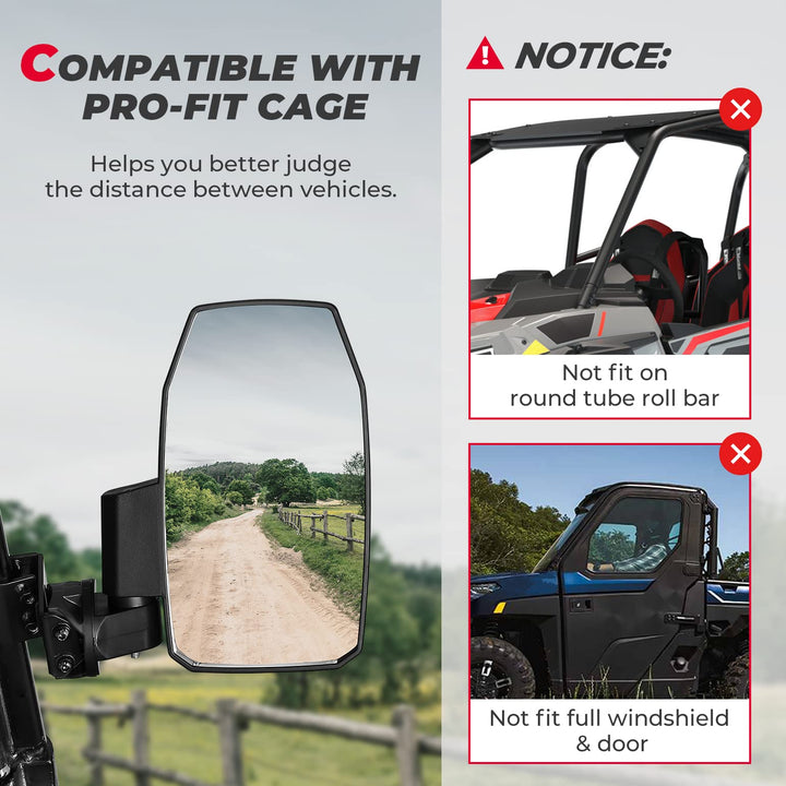 Upgraded UTV Wider Pro-Fit Side Mirrors Fit Polaris / Can-Am