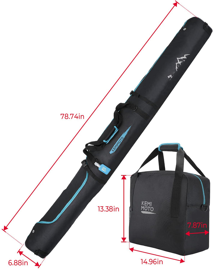 Ski Bag & Boot Bag Combo Fit Skis Up to 200cm - Kemimoto