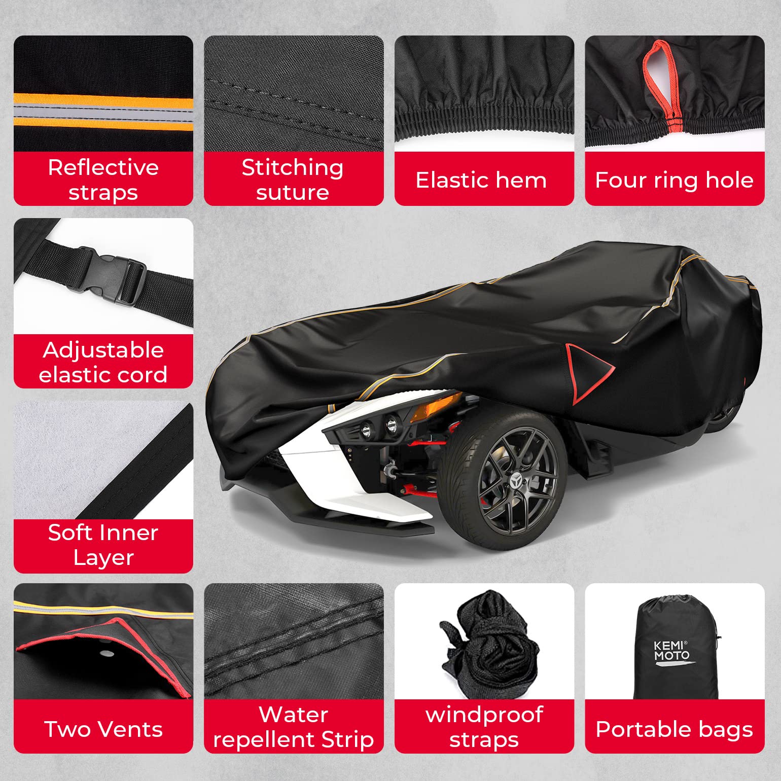 Full Cover with Reflective Strips Fit Polaris Slingshot S/R/SL/SLR/GT - Kemimoto