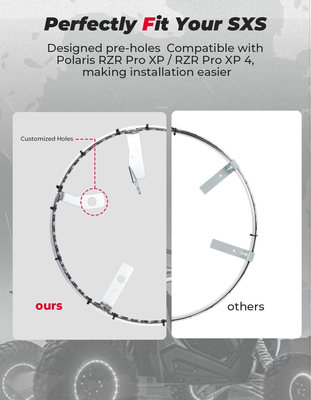 UTV Wheel Ring Lights Kit w/RGB Chasing Color for Polaris RZR PRO XP/4 2020-2024 - Kemimoto