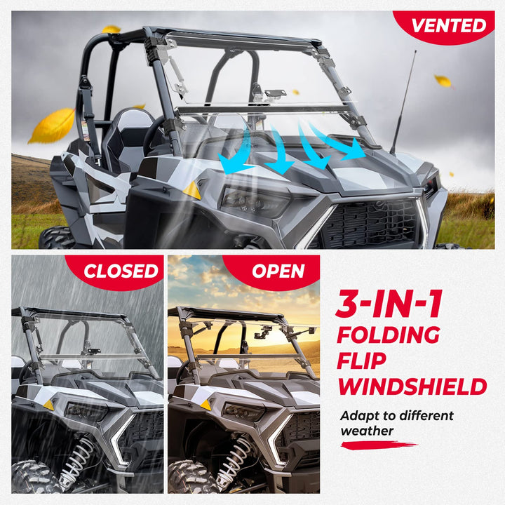 Cab Enclosures 2 Soft Upper Doors 3-IN-1 Flip Windshield for Polaris RZR XP 1000 - Kemimoto