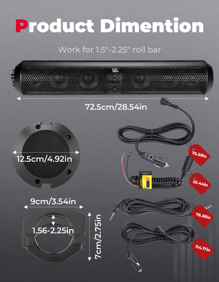 RGB UTV Soundbar, 28 Inch SXS Speaker for 1.56