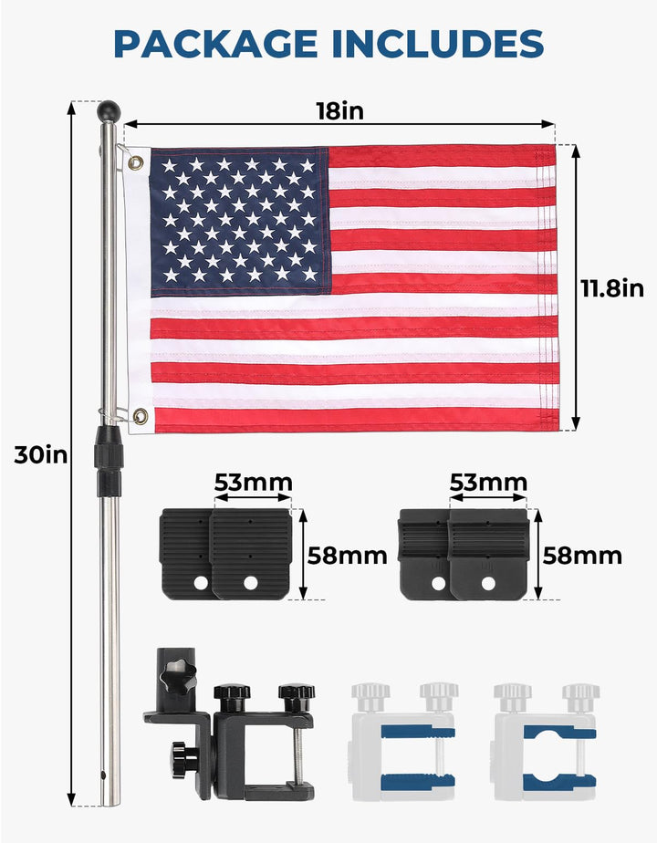 18''x 11.8'' Adjustable American Boat Flag with Pole - Kemimoto