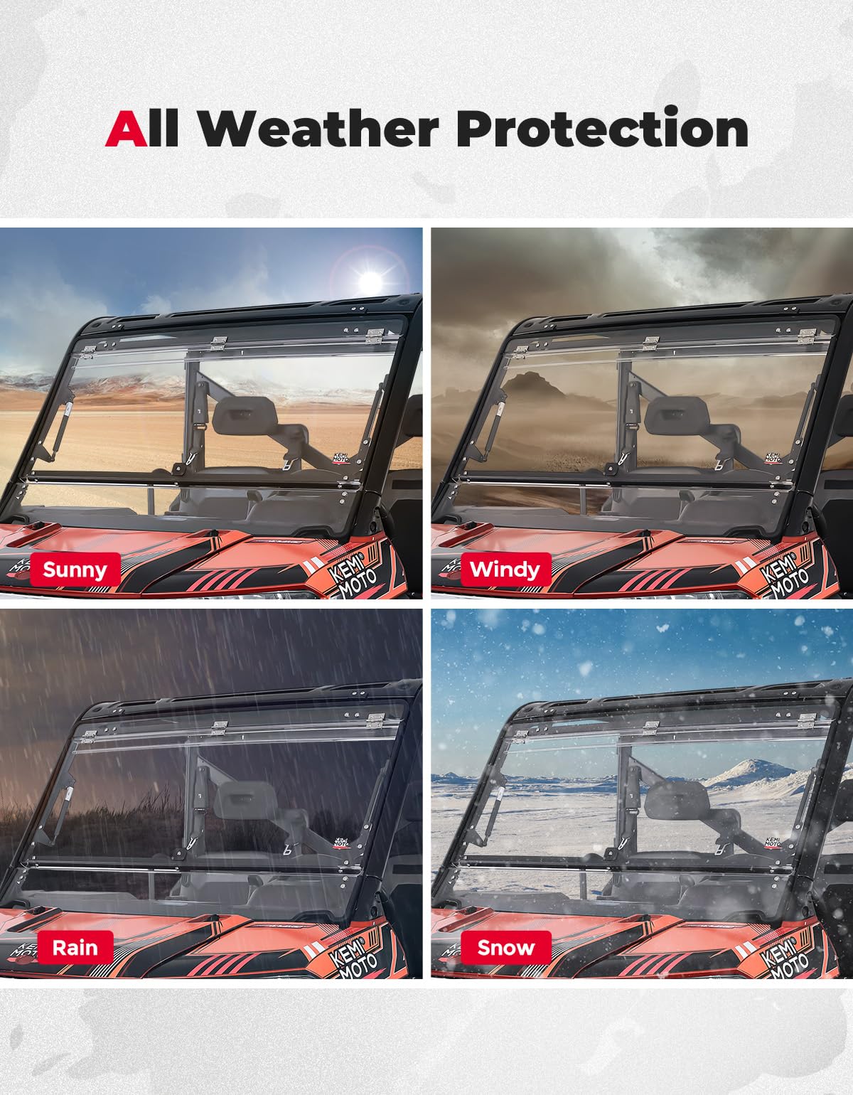 Kemimoto Dark Tint Rear Windshield For Polaris Ranger XP 1000 / Crew 2017-2025 – Heavy Duty Polycarbonate