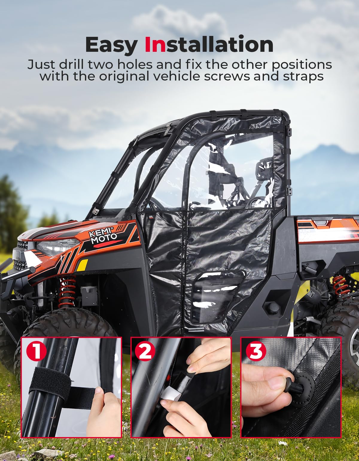UTV Cab Enclosure Upper Doors For Ranger XP 1000 (2017-2023) - Kemimoto