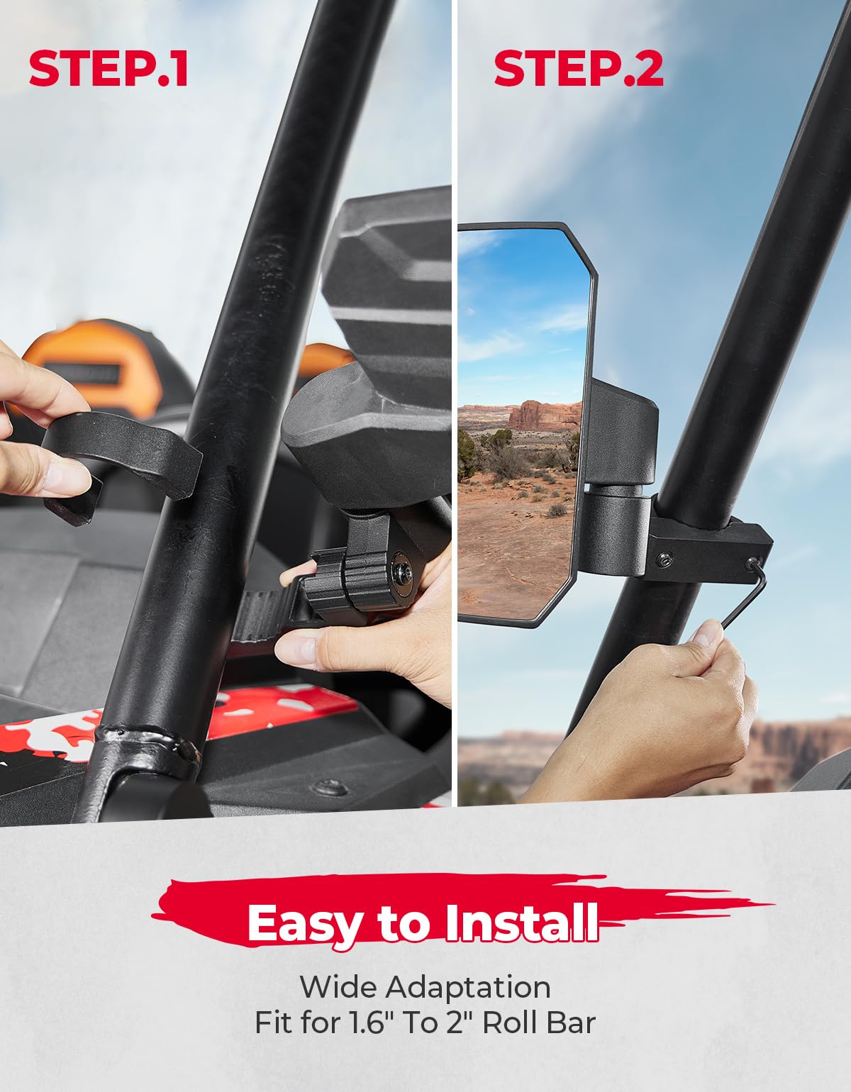 UTV Large View Side Mirrors for RZR /Turbo Pioneer/Talon /Kawasaki