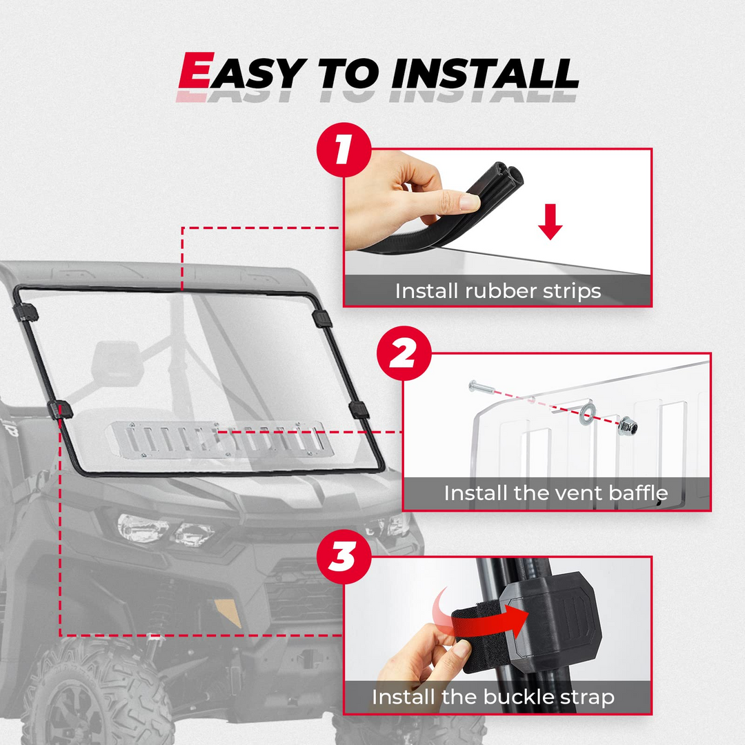 KEMIMOTO Vented Flip Front Windshield For Kubota RTV 400 500 520 – 2008-2024 – Clear Polycarbonate