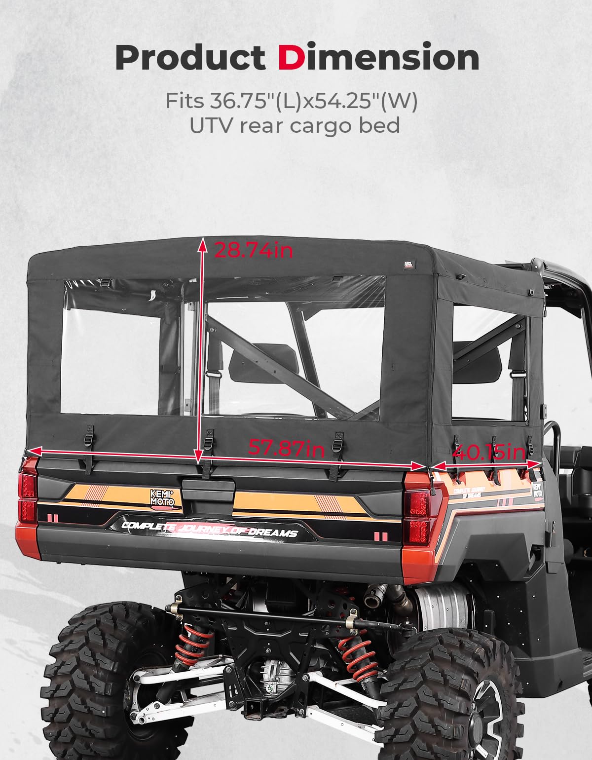thumbnail image 2 of KEMIMOTO UTV Tonneau Cover - Waterproof Cargo Bed Cover For Polaris Ranger XP 1000/Crew 2017-2025 2 of 12