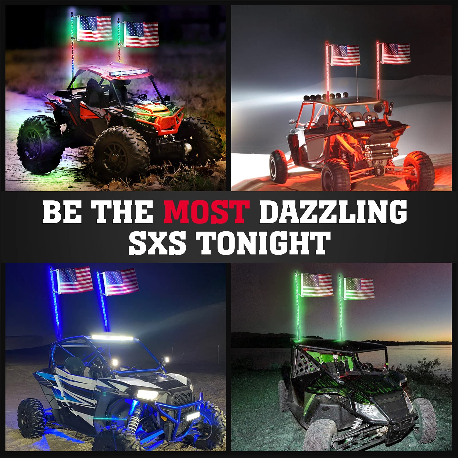 UTV 4FT RGB Spiral Whip Lights with a Free Spring Base - Kemimoto