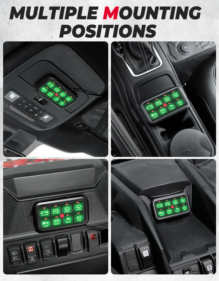12-24V 8 Gang Switch Panel for Cars, UTVs, Trucks, Wrangler & RZR X3 - Kemimoto