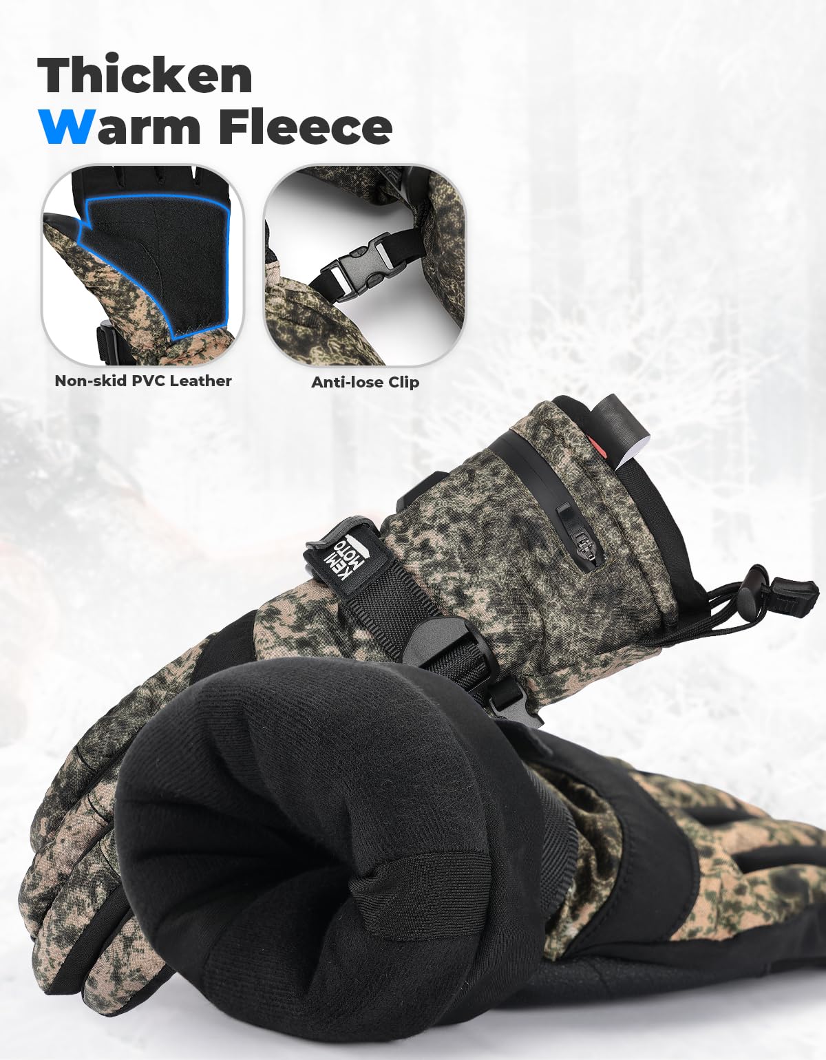 Camo Hunting Heated Gloves with 2 Rechargeable Battery Packs - Kemimoto