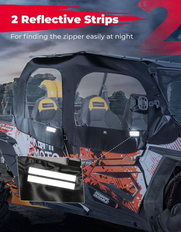 Soft Cab Enclosure Upper Doors, Waterproof Heavy-Duty Snaps Hold 4 Side Windows Fit 2014+ Polaris RZR XP - Kemimoto