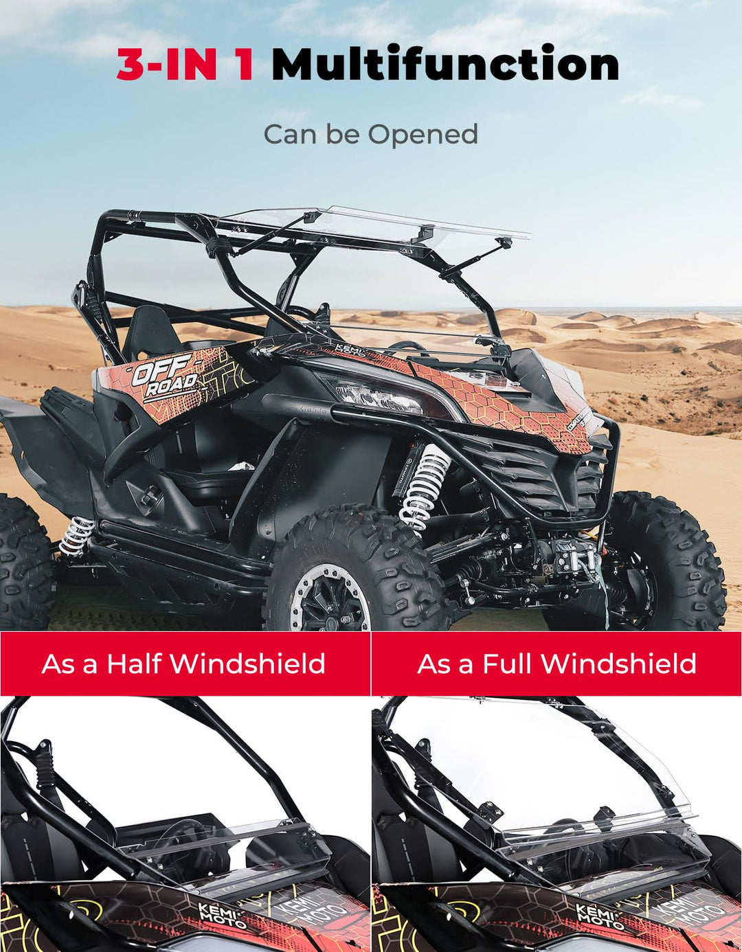 3-in-1 Folding Half Flip Windshield For 2020+ CFMOTO ZForce 950 - Kemimoto