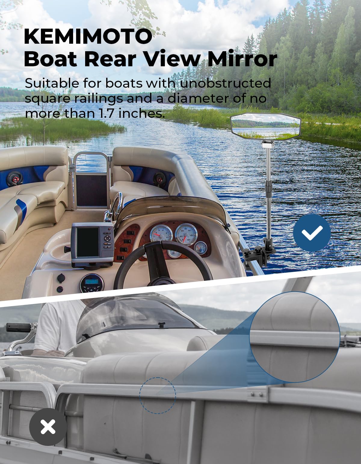 360° Adjustable Boat Rear Mirror with Telescoping Pole 4.5