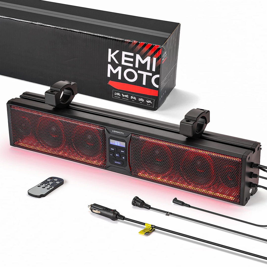 UTV Sound Bar RGB 26'' Bluetooth Multicolor Lights 500W Amplifier 1.75''-2'' Roll Bar - Kemimoto