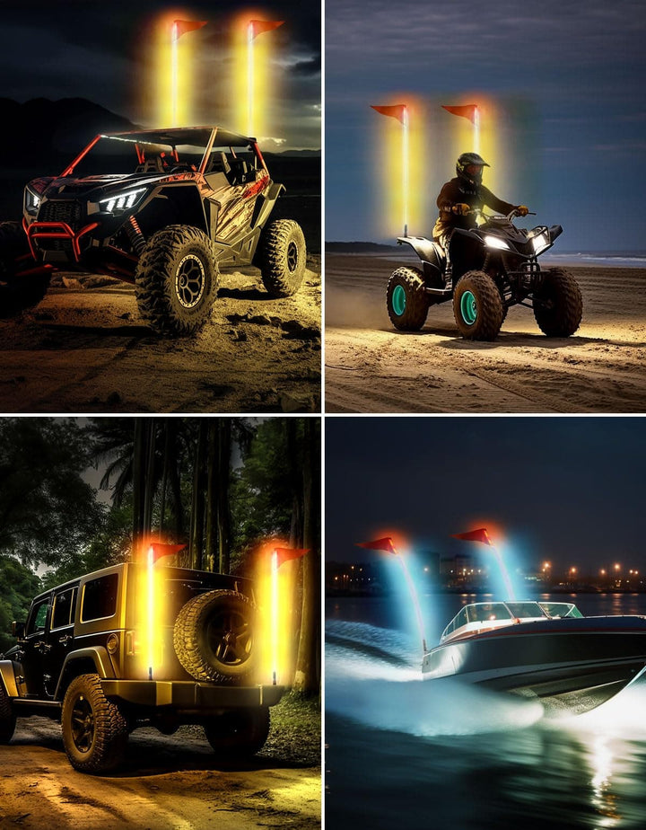 5FT 2PCS Bendable Whip Lights RF Wireless Remote for UTV/ATV/Boat - Kemimoto