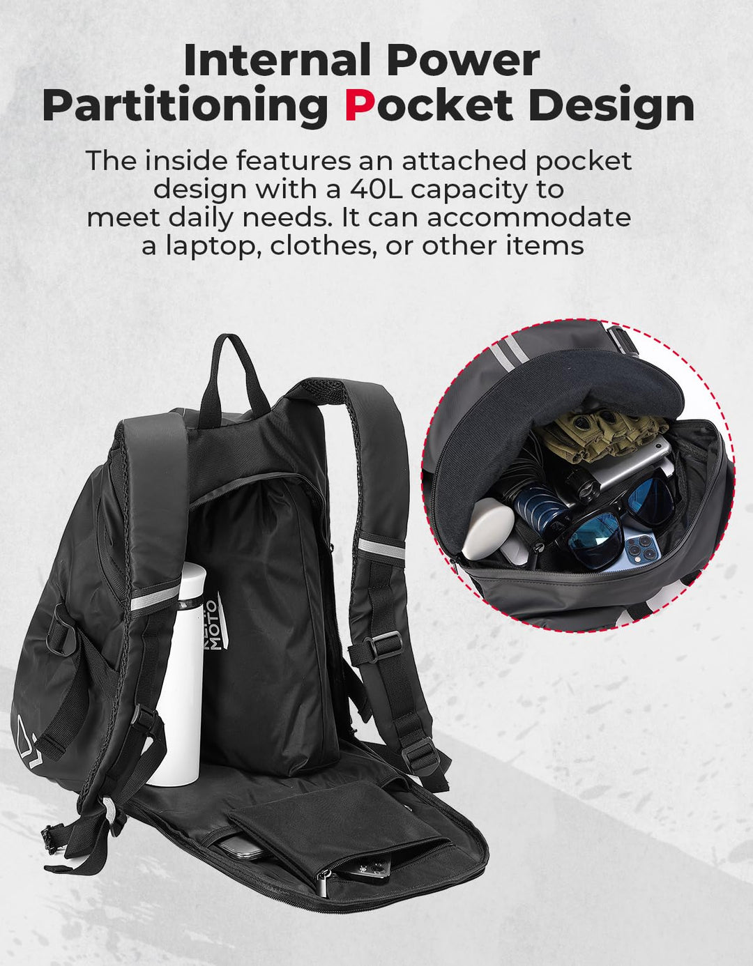 Motorcycle Backpack, 40L Waterproof Helmet Bag - Kemimoto