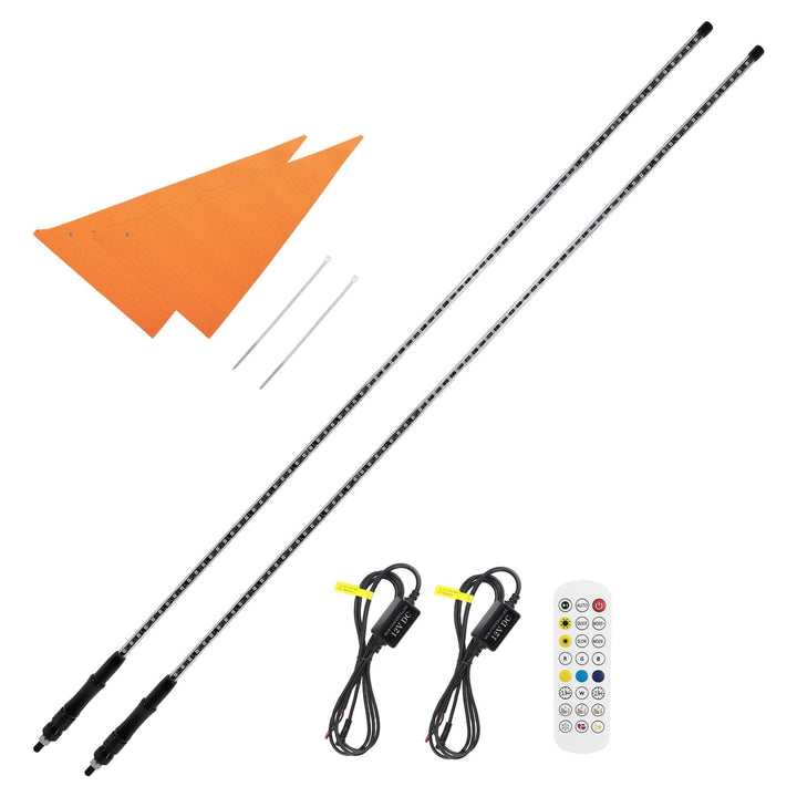 5FT 2PCS Bendable Whip Lights RF Wireless Remote for UTV/ATV/Boat - Kemimoto