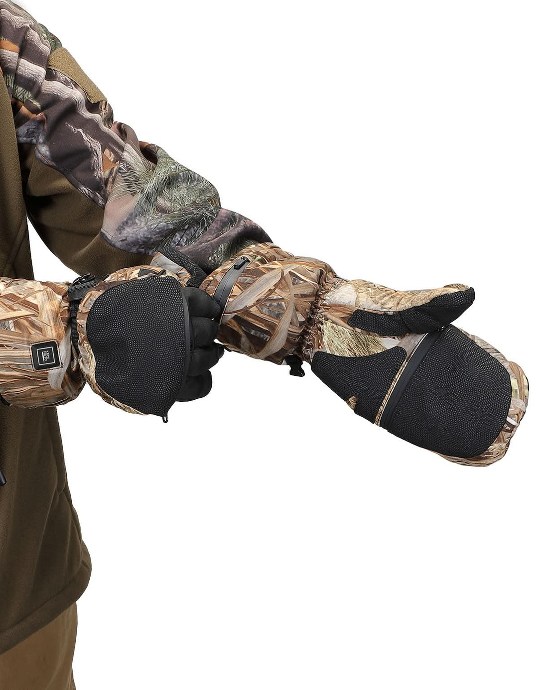 Heated Hunting Gloves Camo, Flip Fingerless Mittens for Men Women