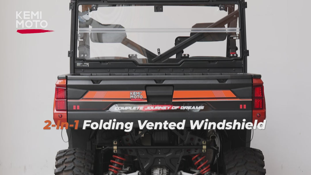 2-IN-1 Foldable Vented Rear Window for Polaris Ranger XP 1000/Crew 2017-2025