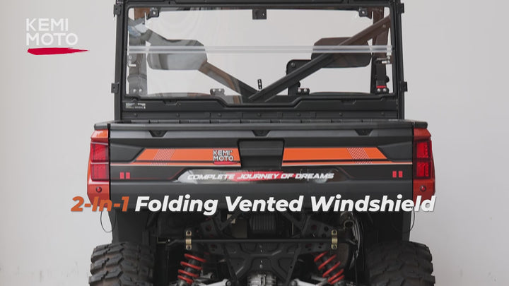 2-IN-1 Foldable Vented Rear Window for Polaris Ranger XP 1000/Crew 2017-2025
