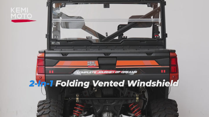 2-IN-1 Foldable Vented Rear Window for Polaris Ranger XP 1000/Crew 2017-2026