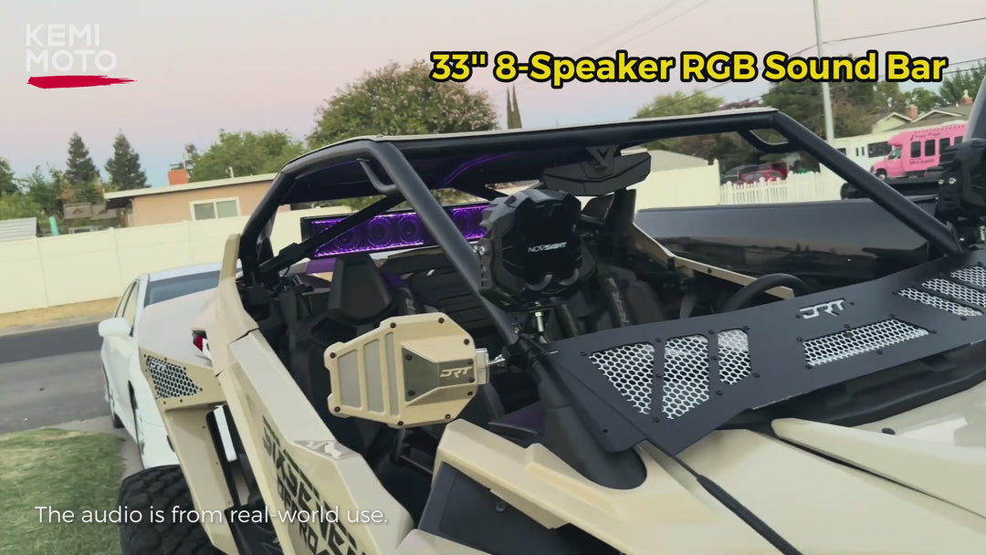 33'' 8-Speaker RGB UTV Bluetooth Sound Bar for Can Am Maverick X3/ RZR w/ 1.75''-2.25'' Roll Bar
