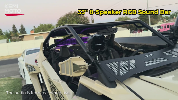 33'' 8-Speaker RGB UTV Bluetooth Sound Bar for Can Am Maverick X3/ RZR w/ 1.75''-2.25'' Roll Bar
