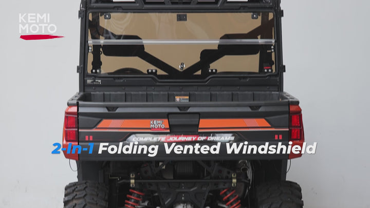 2-IN-1 Foldable Vented Rear Window for Polaris Ranger XP 1000/Crew 2017-2026