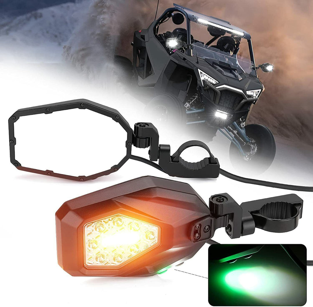 Rear View Side Mirrors with LED Spot Lights for 1.6"-2" Polaris RZR Can Am - Kemimoto