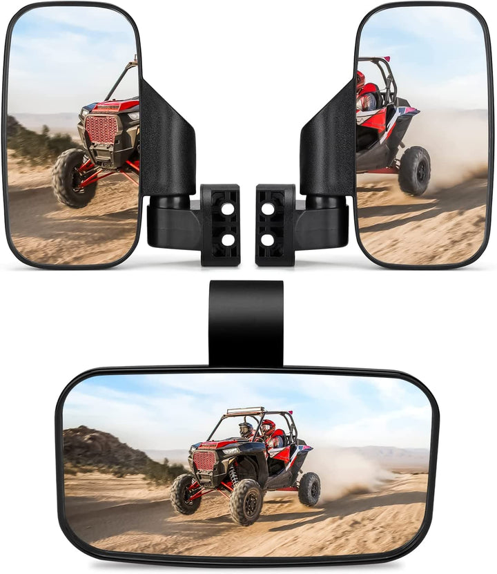 UTV Side Mirrors And Center Mirror For Polaris RZR, Maverick X3  1.75"-2" Roll Bar Cage - Kemimoto