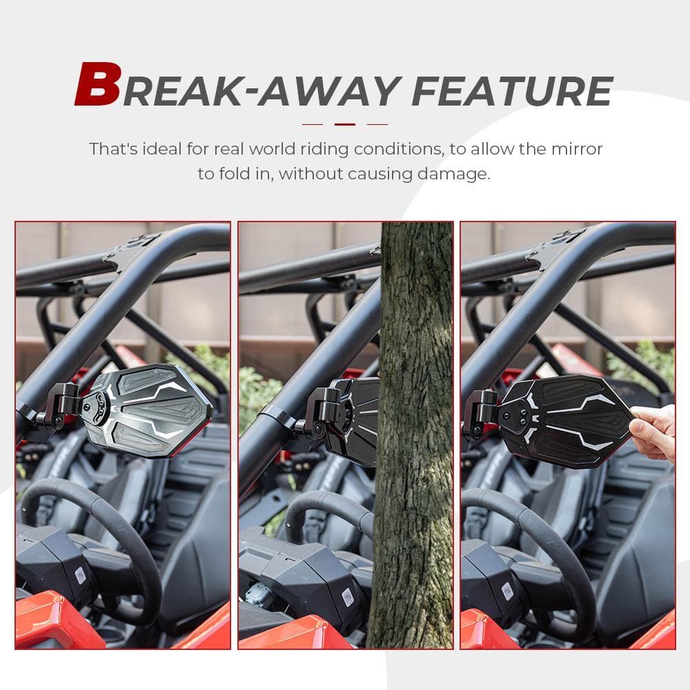 UTV 1.65"-2" Round Tube Adjustable Rear View Mirror & UTV 1.6"-2" Round Tube Adjustable Side Mirror - Kemimoto