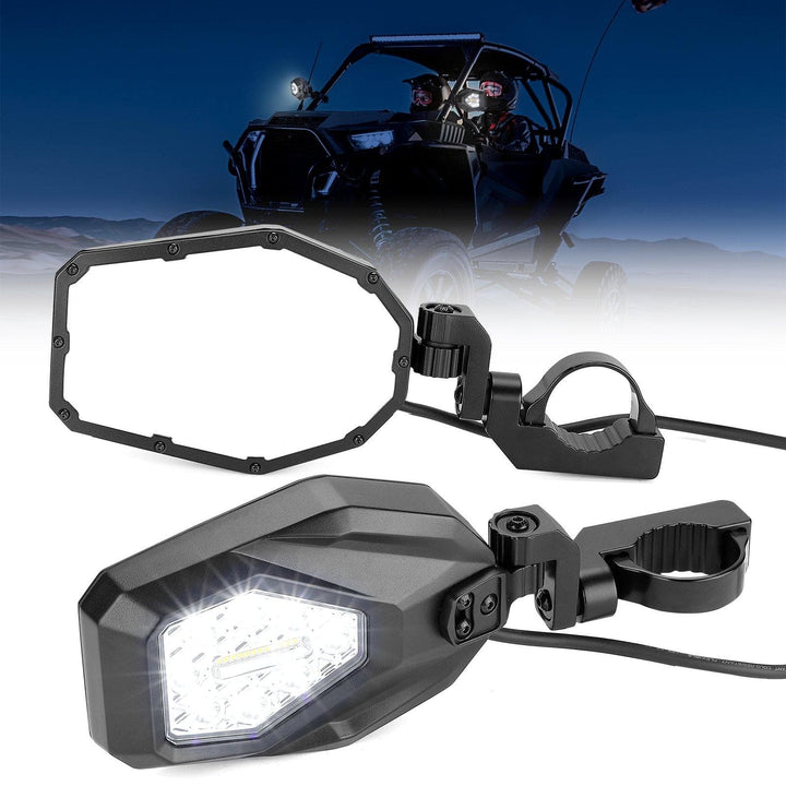 UTV Mirrors with LED Turn Signal Lights (New Design) for 1.6"-2" Roll Bar - KEMIMOTO