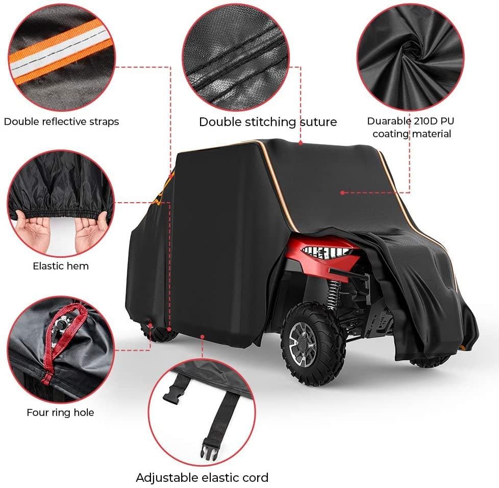 Waterproof Large 4 Seats UTV Cover (Length 214”) with Reflective Strip Compatible with 2-Row Seating RZR 4 Ranger Crew General 4 Can Am Honda Kawasaki - KEMIMOTO